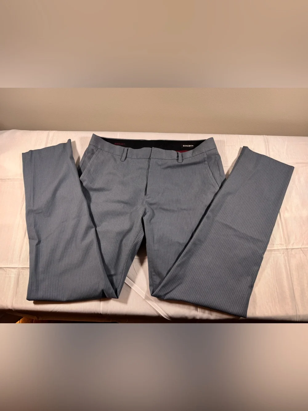 Bonobos Men's Slim Dress Pants - Light Blue Pinstripe